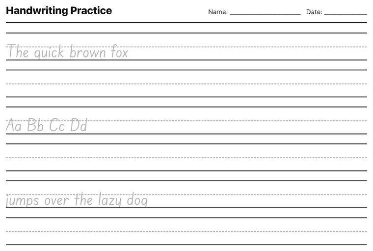 Printable handwriting practice worksheet with grey traceable text and blank rows